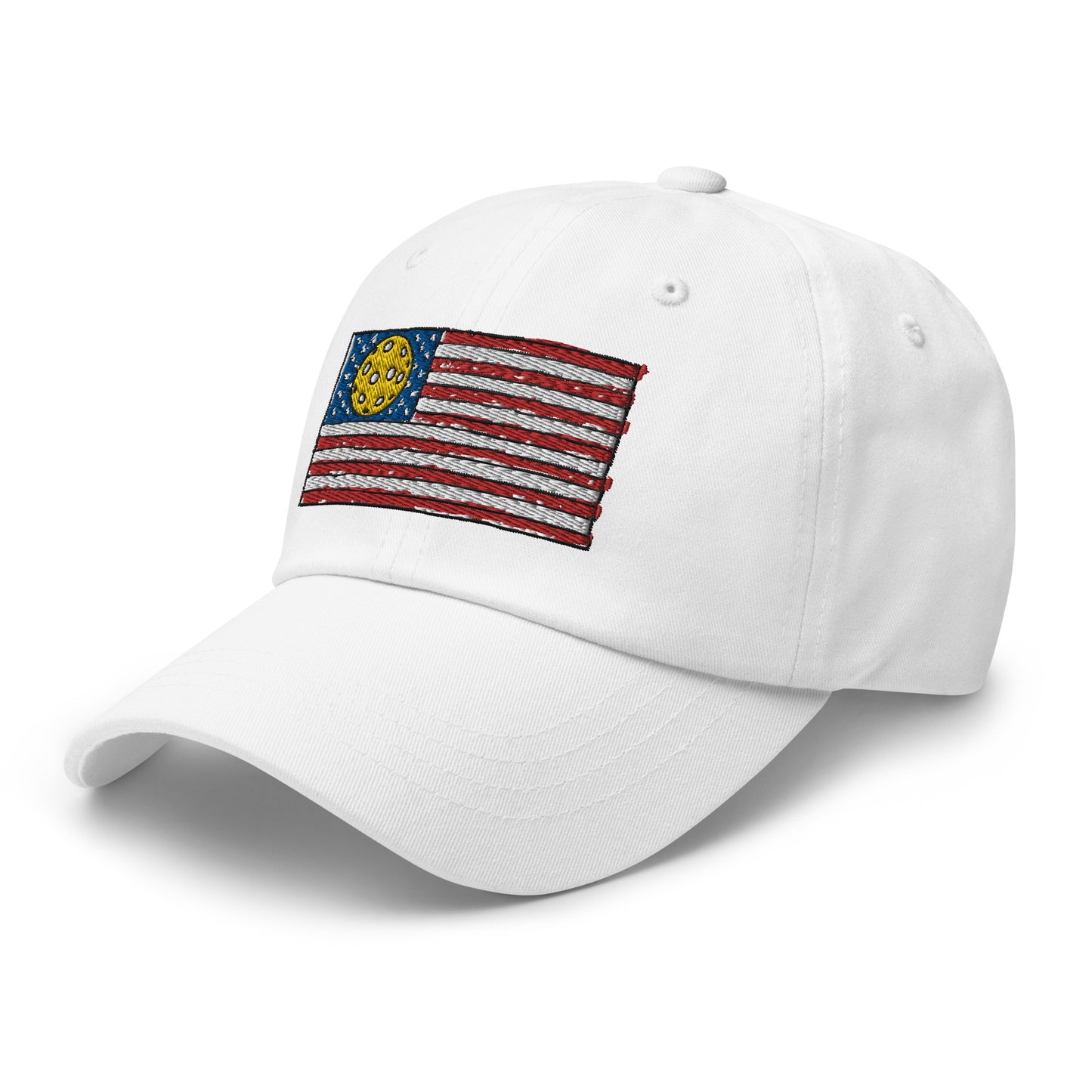 Cotton Twill Classic Cap: Embroidered Hat Pickleball U.S. Flag White