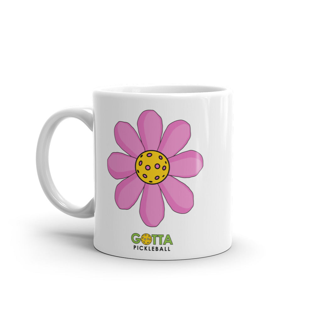 gotta pickleball power with pickleball center and pink petals white glossy ceramic coffee mug