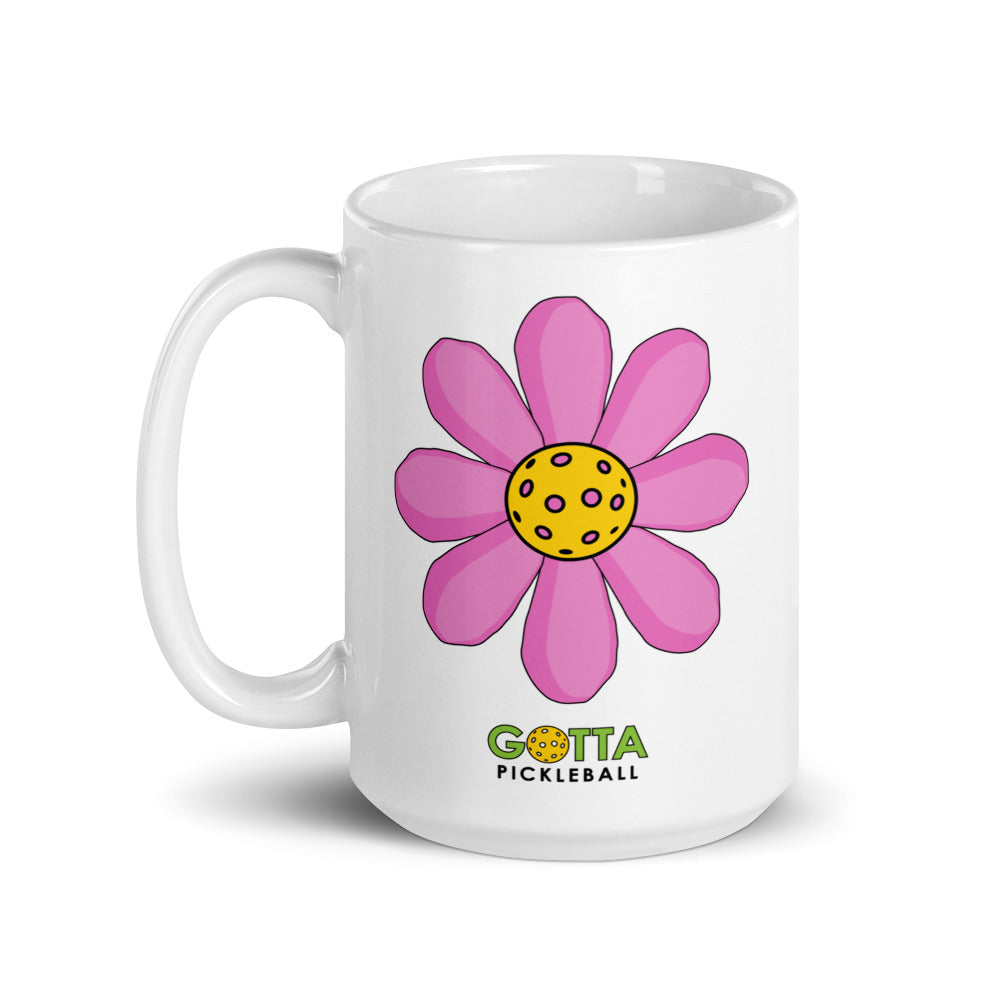 gotta pickleball power with pickleball center and pink petals white glossy ceramic coffee mug