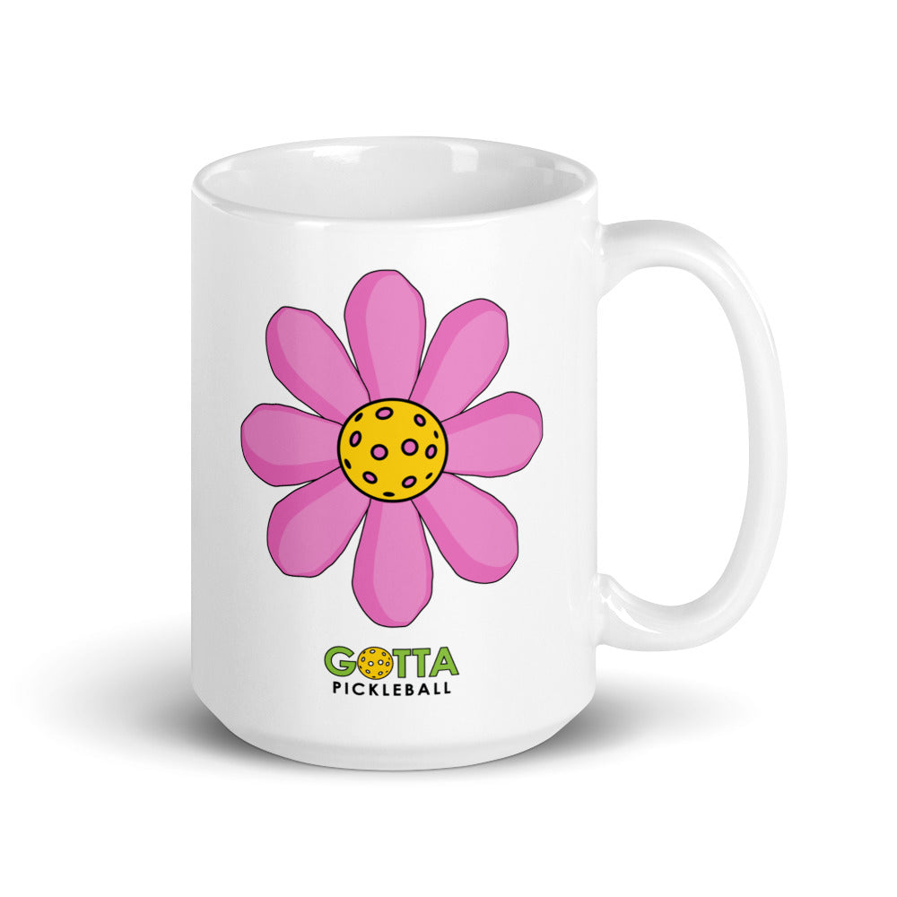 gotta pickleball power with pickleball center and pink petals white glossy ceramic coffee mug