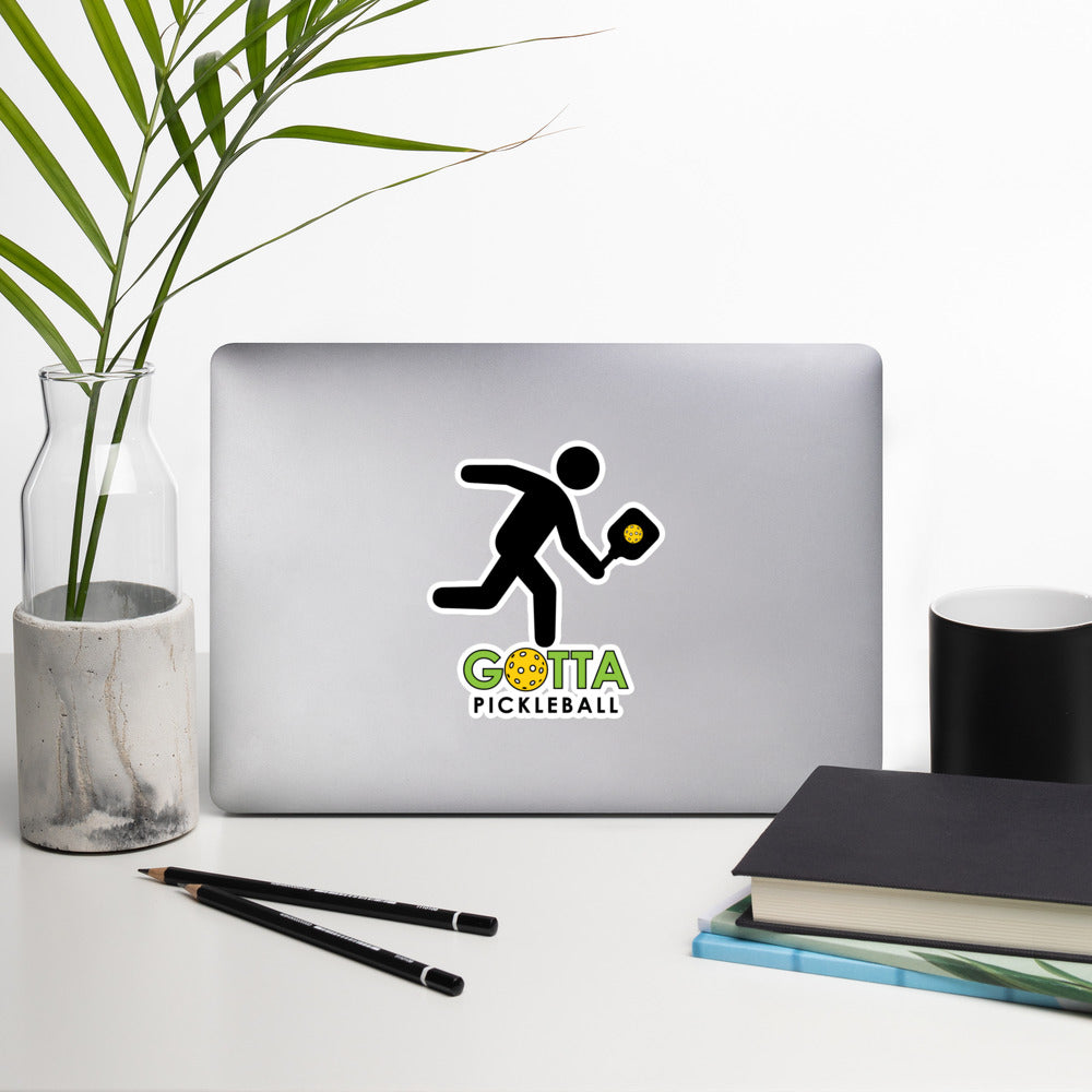 Bubble-free sticker: PICKLEBALL PLAYING MASCOT OZZIE WITH GOTTA PICKLEBALL (3 sizes)