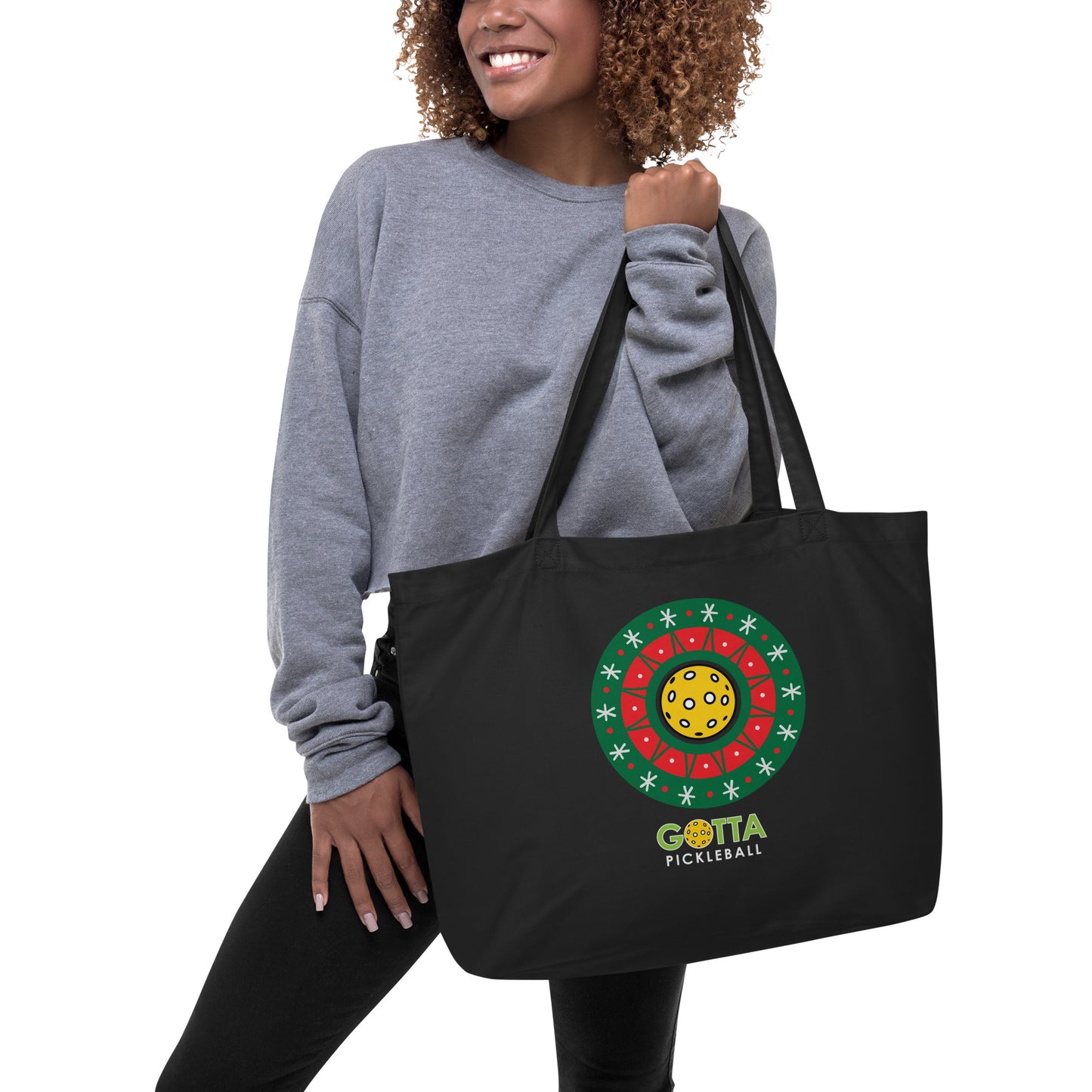 Large organic tote bag: HOLIDAY CHRISTMAS WREATH