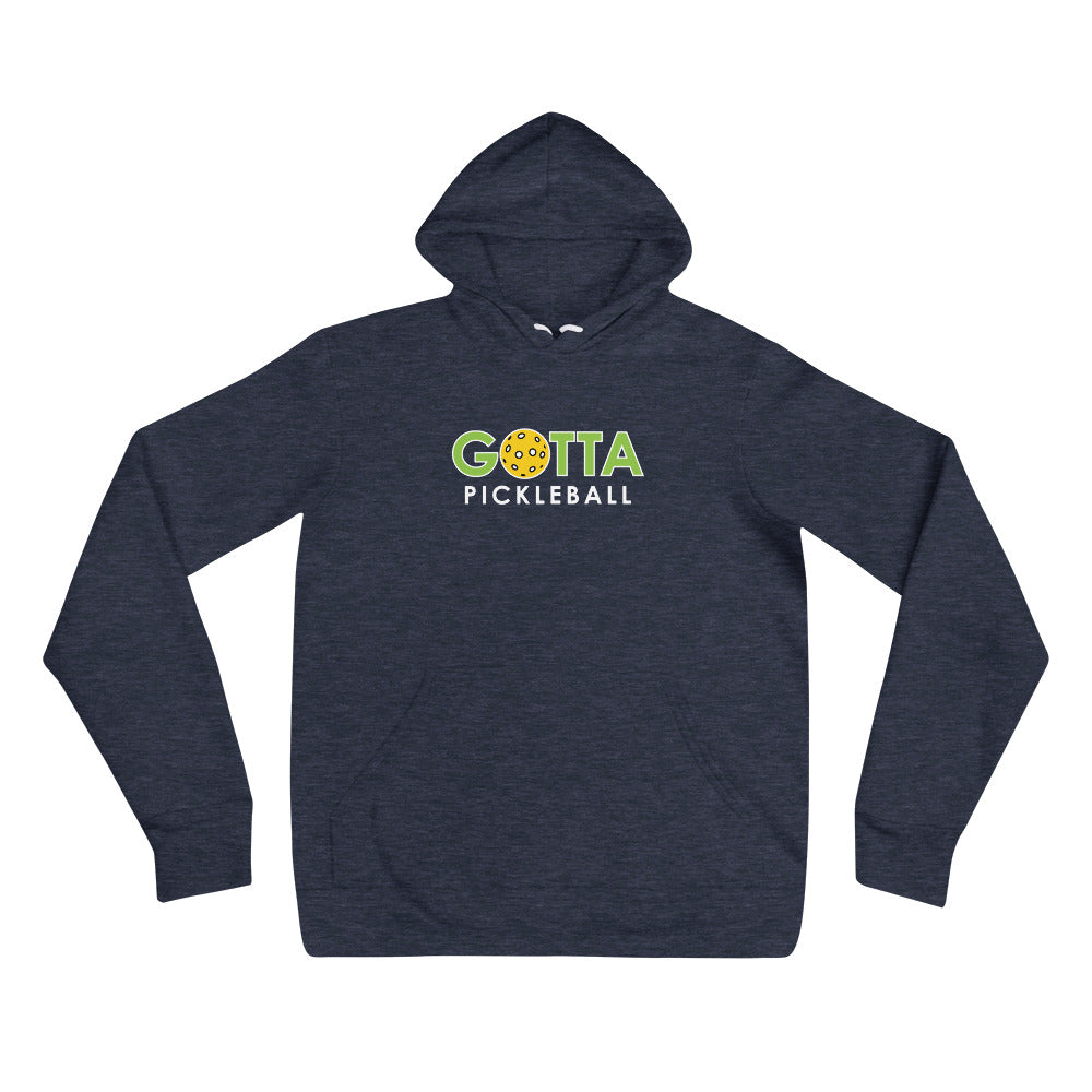 gotta pickleball logo unisex pullover hoodie sweatshirt heather navy lightweight fleece sweatshirt with green and white gotta pickleball logo