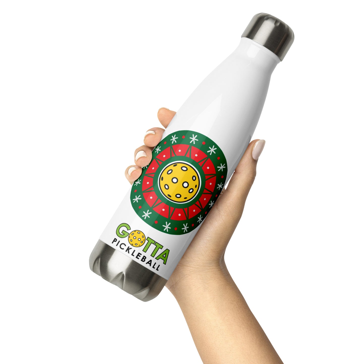 Stainless Steel Water Bottle: Pickleball Christmas Wreath