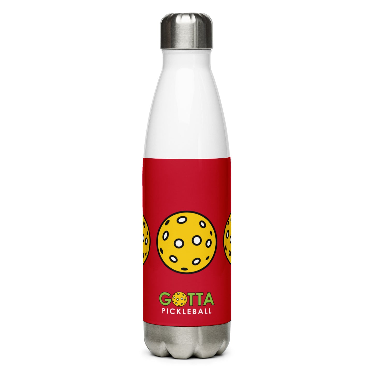Stainless Steel Water Bottle: Pickleballs Red
