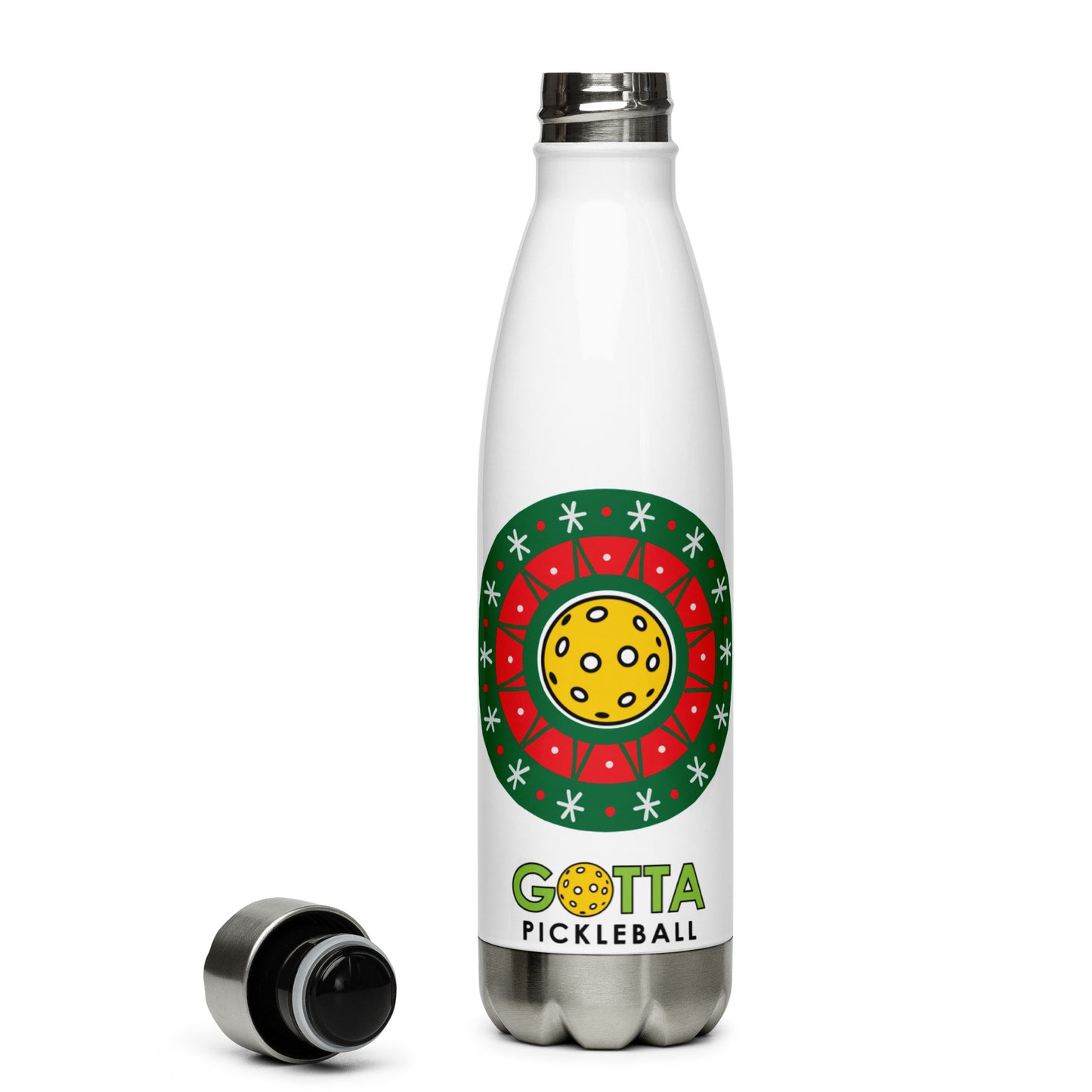 Stainless Steel Water Bottle: Pickleball Christmas Wreath
