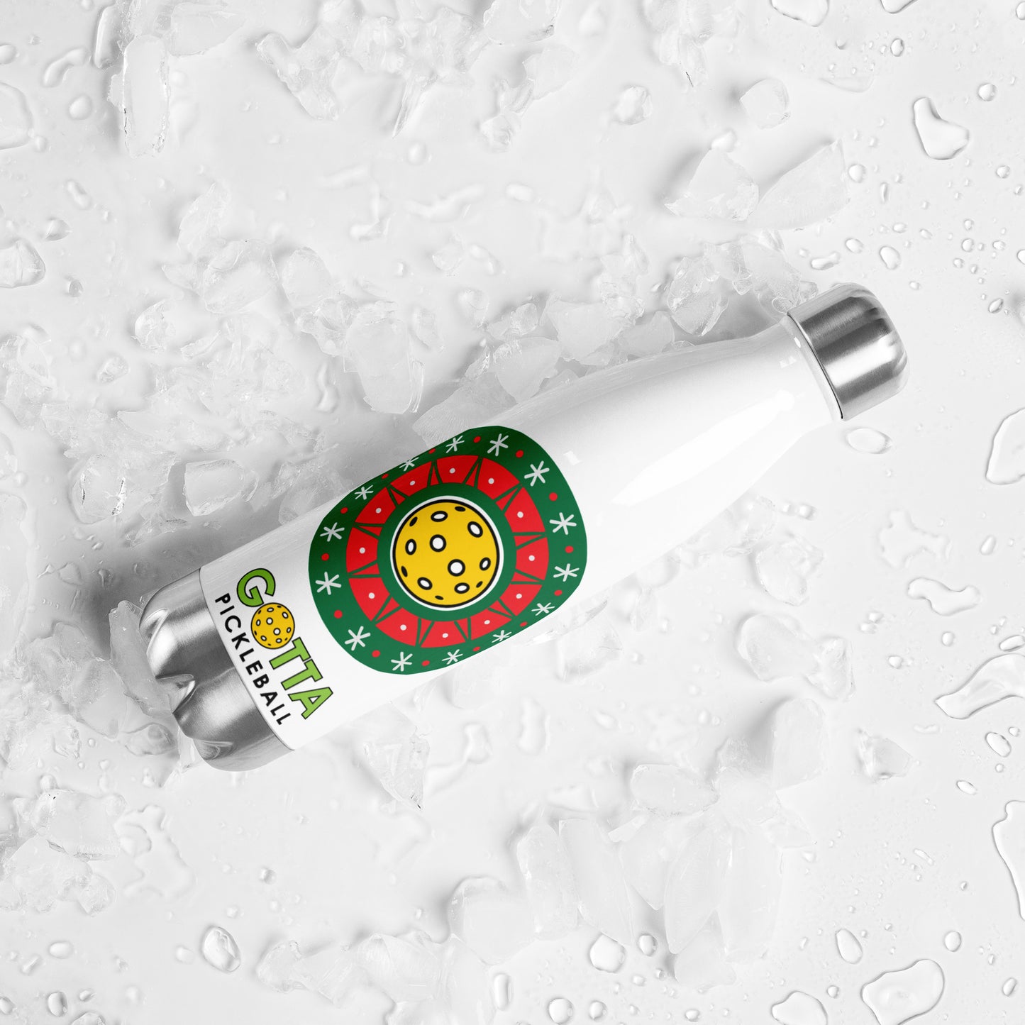 Stainless Steel Water Bottle: Pickleball Christmas Wreath