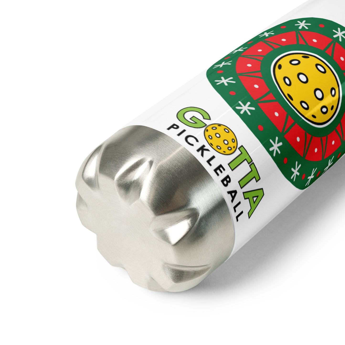 Stainless Steel Water Bottle: Pickleball Christmas Wreath
