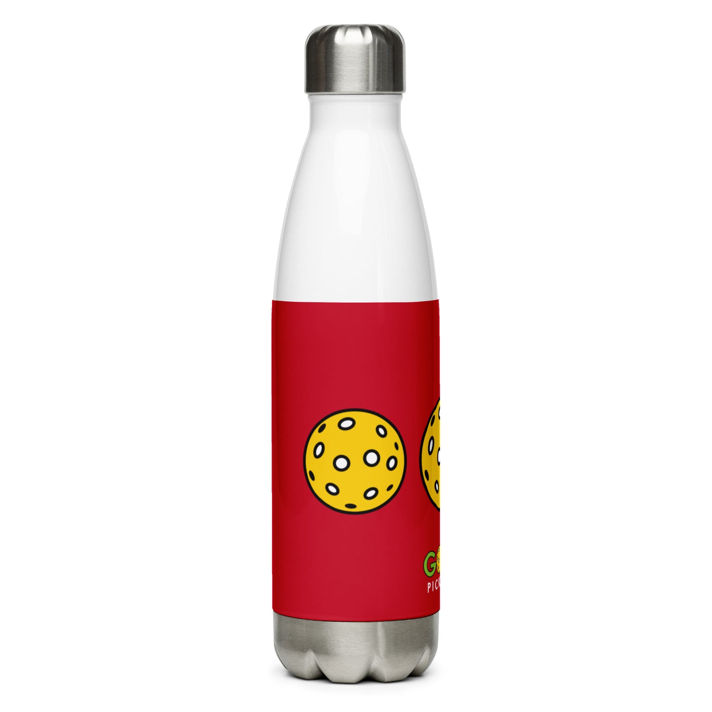 Stainless Steel Water Bottle: Pickleballs Red