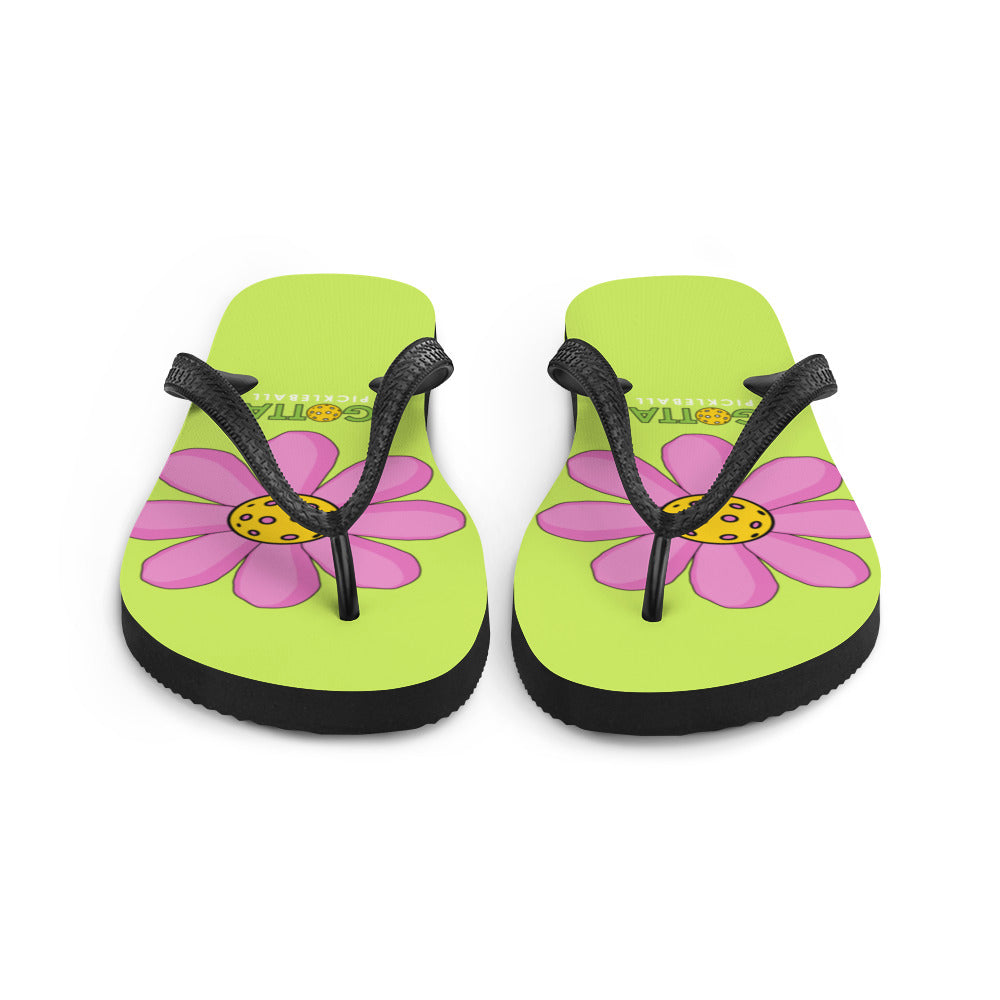 Flip-Flops: DINK PINK PICKLEBALL FLOWER WITH NVZ GREEN