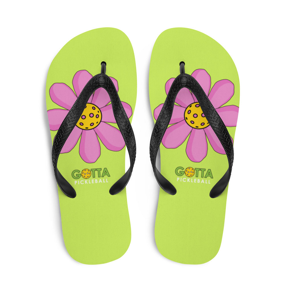 Flip-Flops: DINK PINK PICKLEBALL FLOWER WITH NVZ GREEN