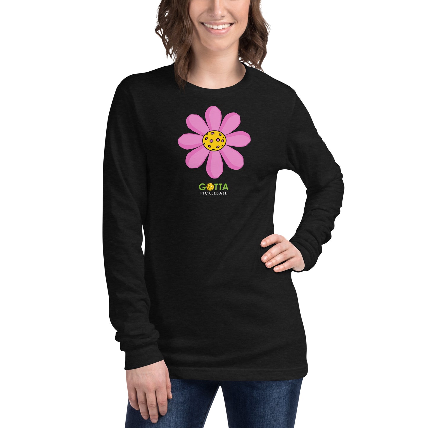 Unisex Long Sleeve Tee: PINK PICKLEBALL FLOWER (more colors)