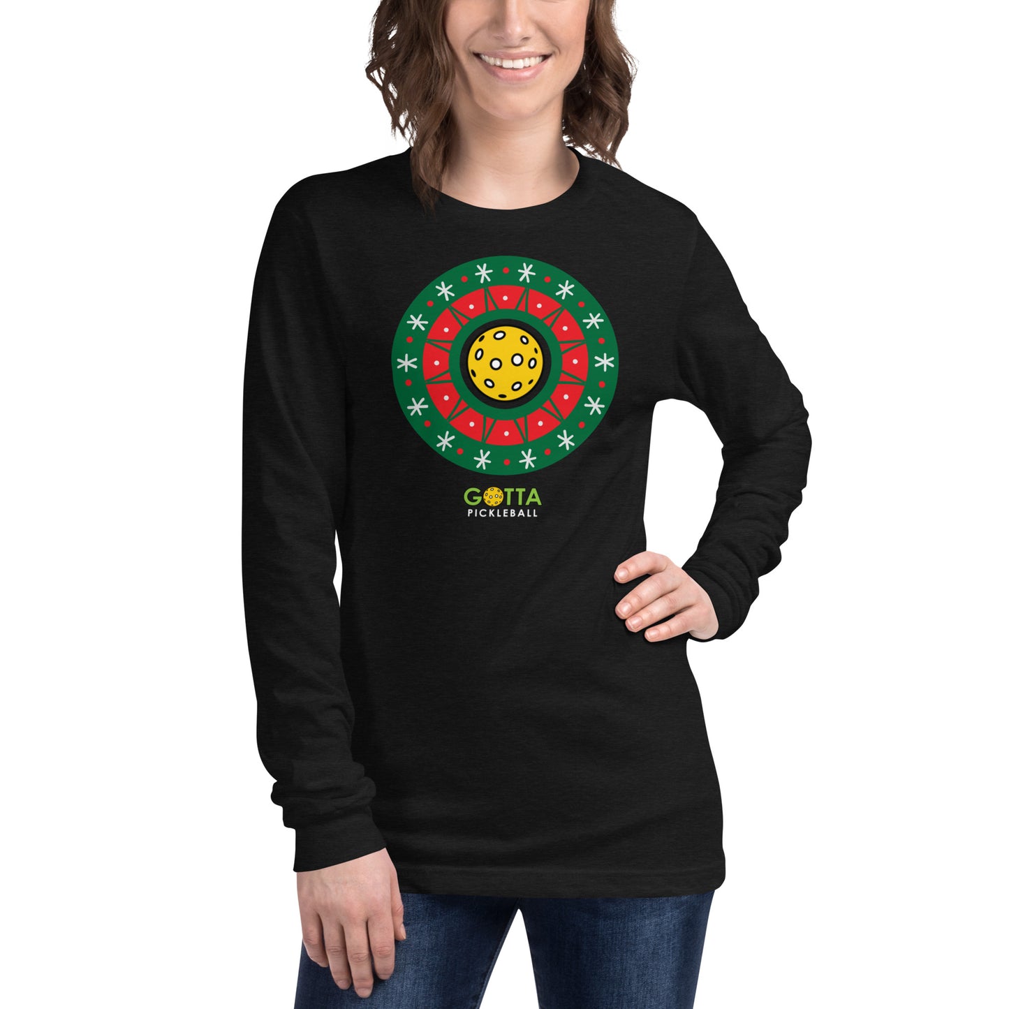 Unisex Long Sleeve Tee: PICKLEBALL CHRISTMAS WREATH (more colors)