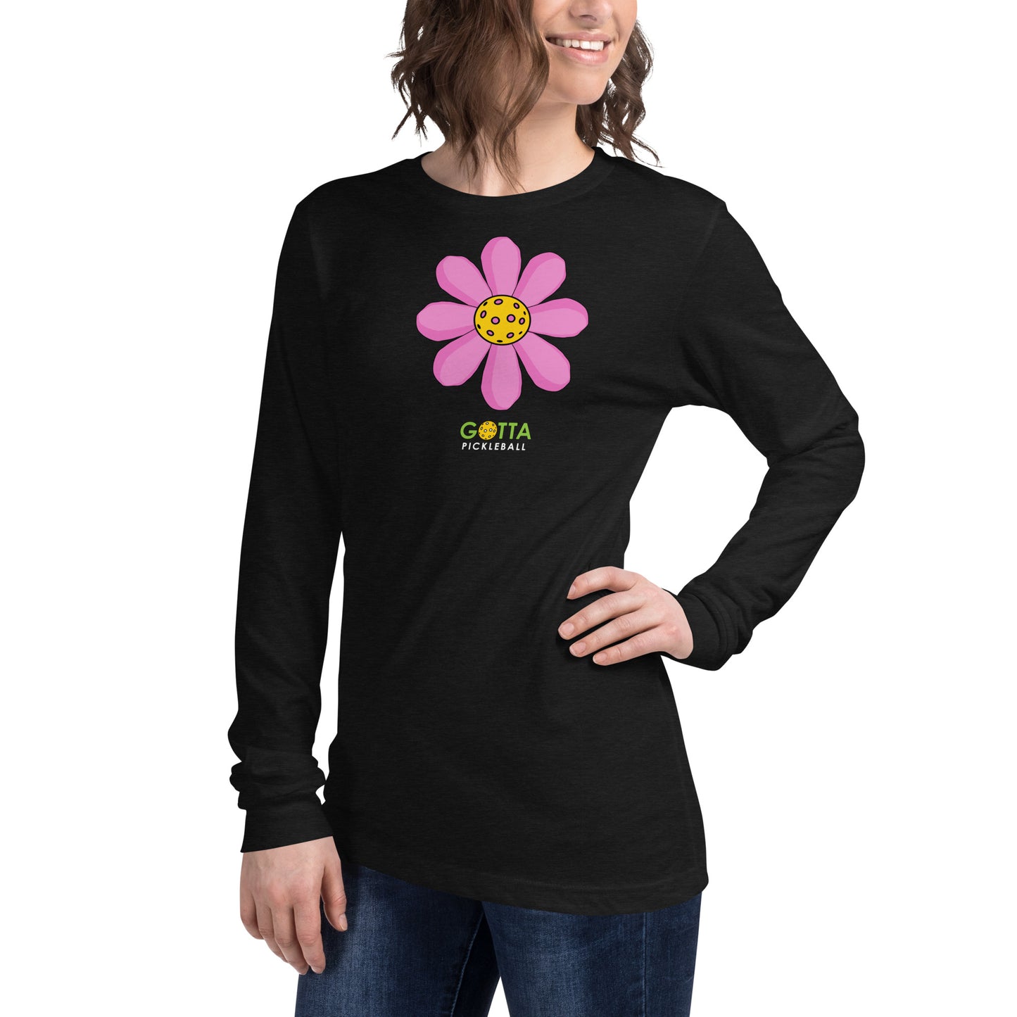 Unisex Long Sleeve Tee: PINK PICKLEBALL FLOWER (more colors)