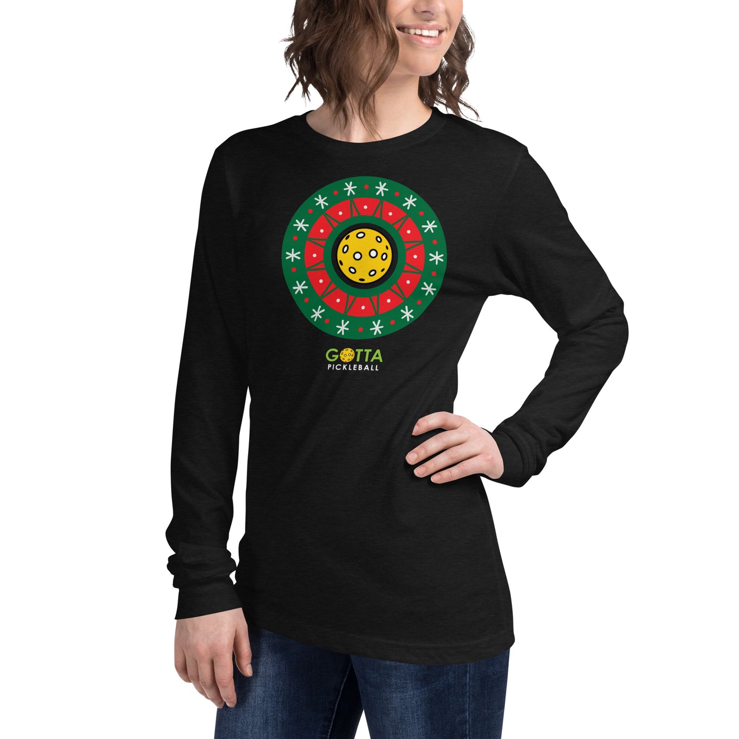 Unisex Long Sleeve Tee: PICKLEBALL CHRISTMAS WREATH (more colors)