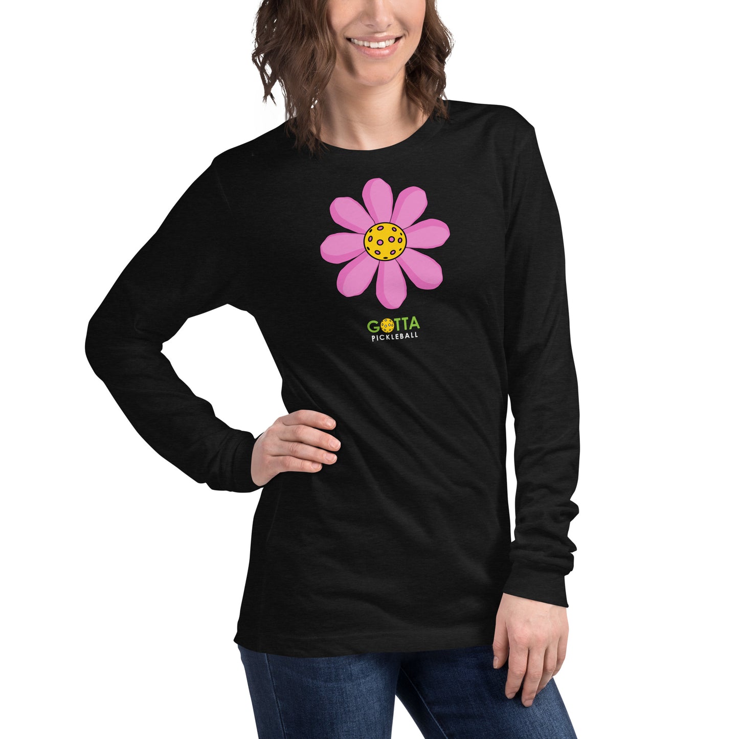 Unisex Long Sleeve Tee: PINK PICKLEBALL FLOWER (more colors)