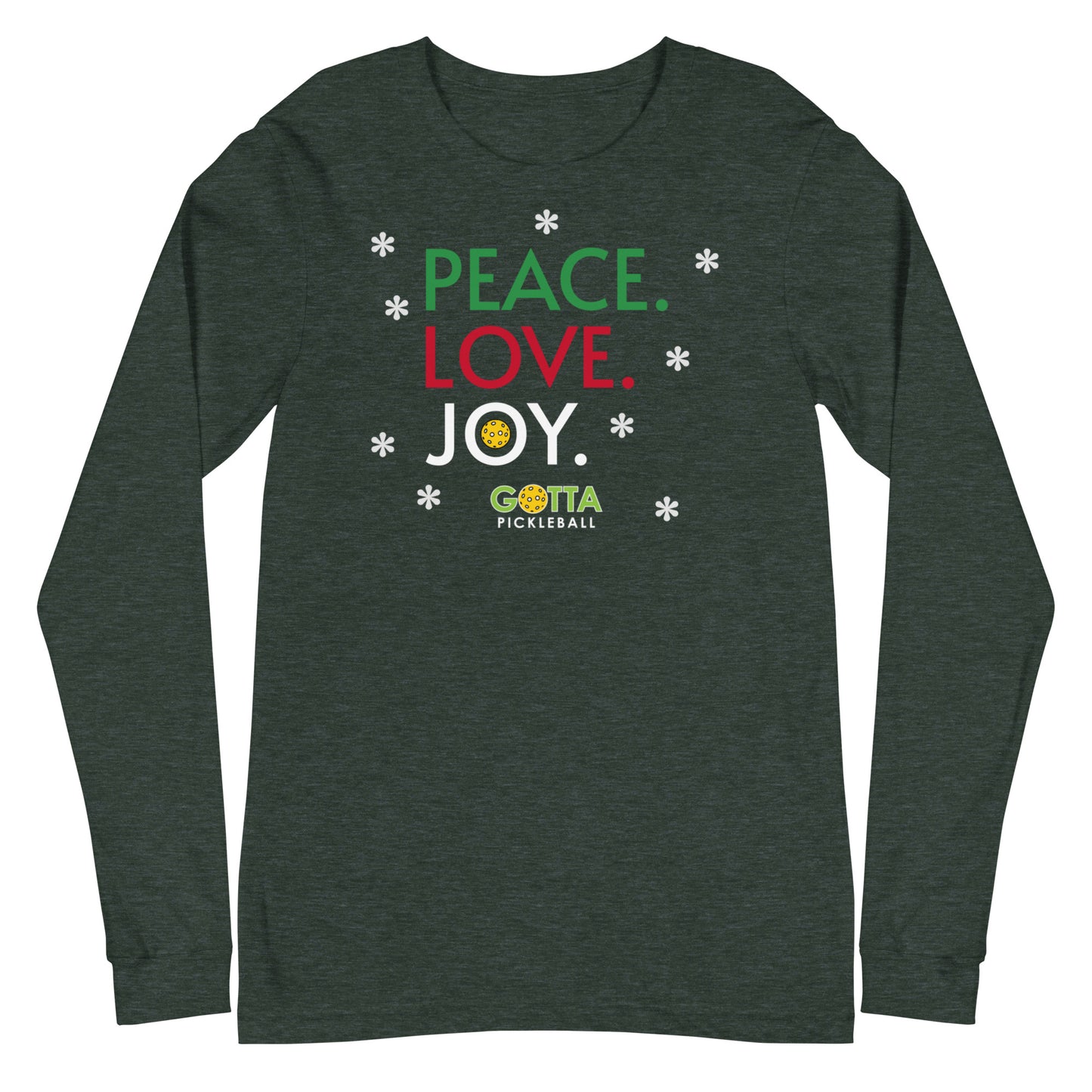 Unisex Long Sleeve Tee: PEACE LOVE JOY (more colors)