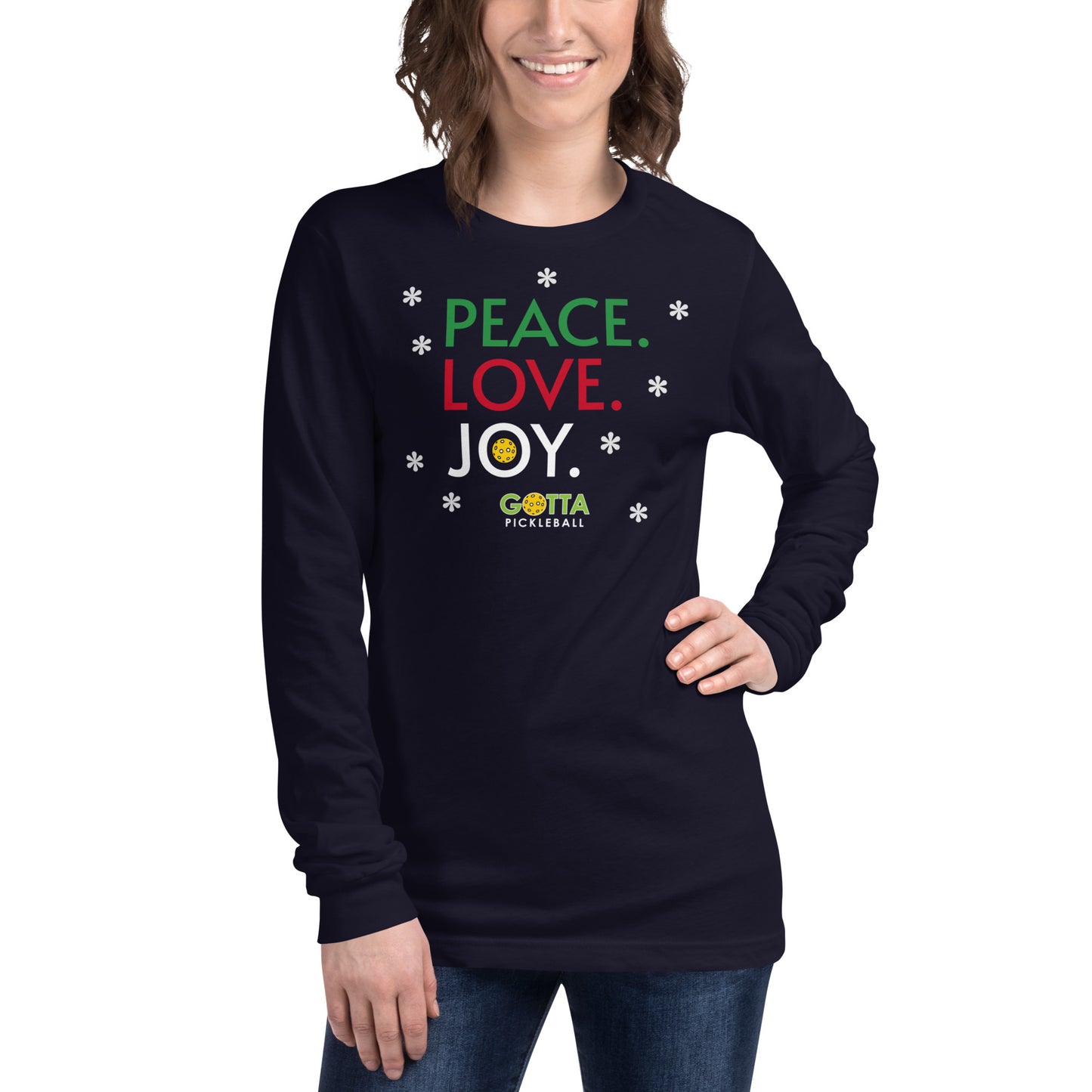 Unisex Long Sleeve Tee: PEACE LOVE JOY (more colors)