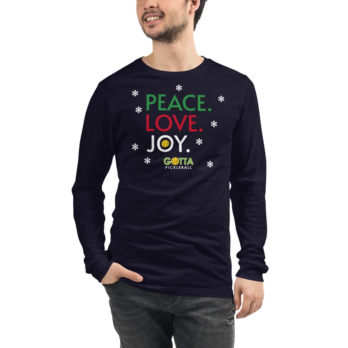 Unisex Long Sleeve Tee: PEACE LOVE JOY (more colors)