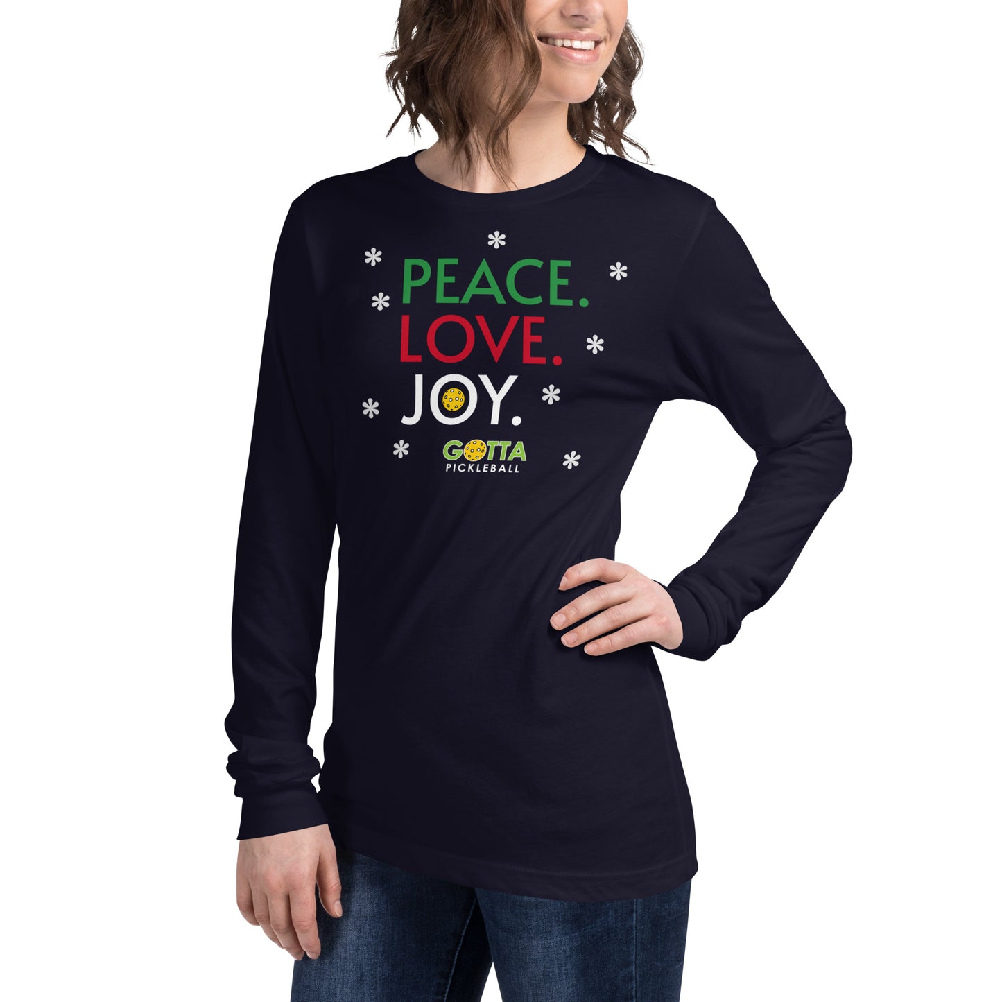 Unisex Long Sleeve Tee: PEACE LOVE JOY (more colors)