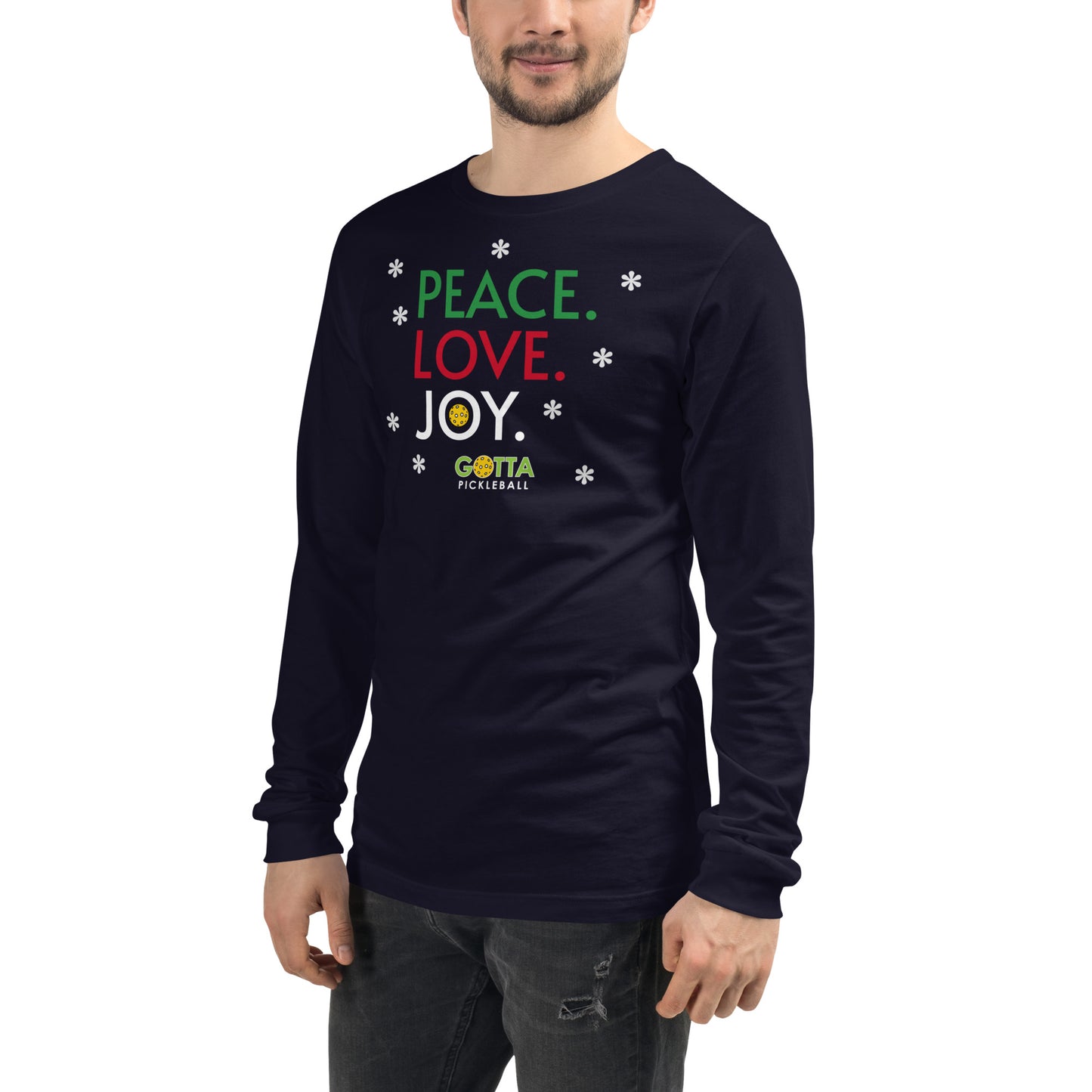 Unisex Long Sleeve Tee: PEACE LOVE JOY (more colors)