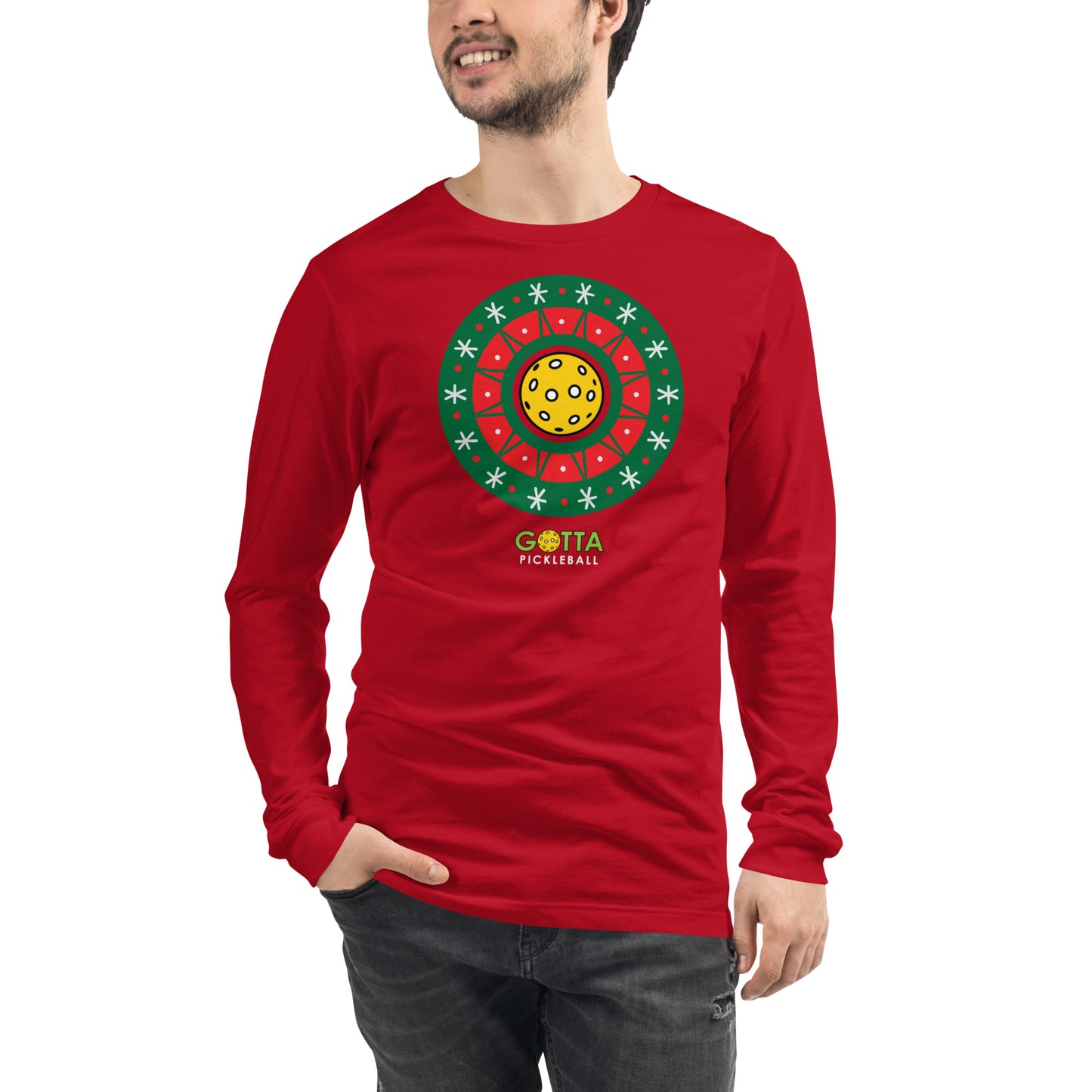 Unisex Long Sleeve Tee: PICKLEBALL CHRISTMAS WREATH (more colors)