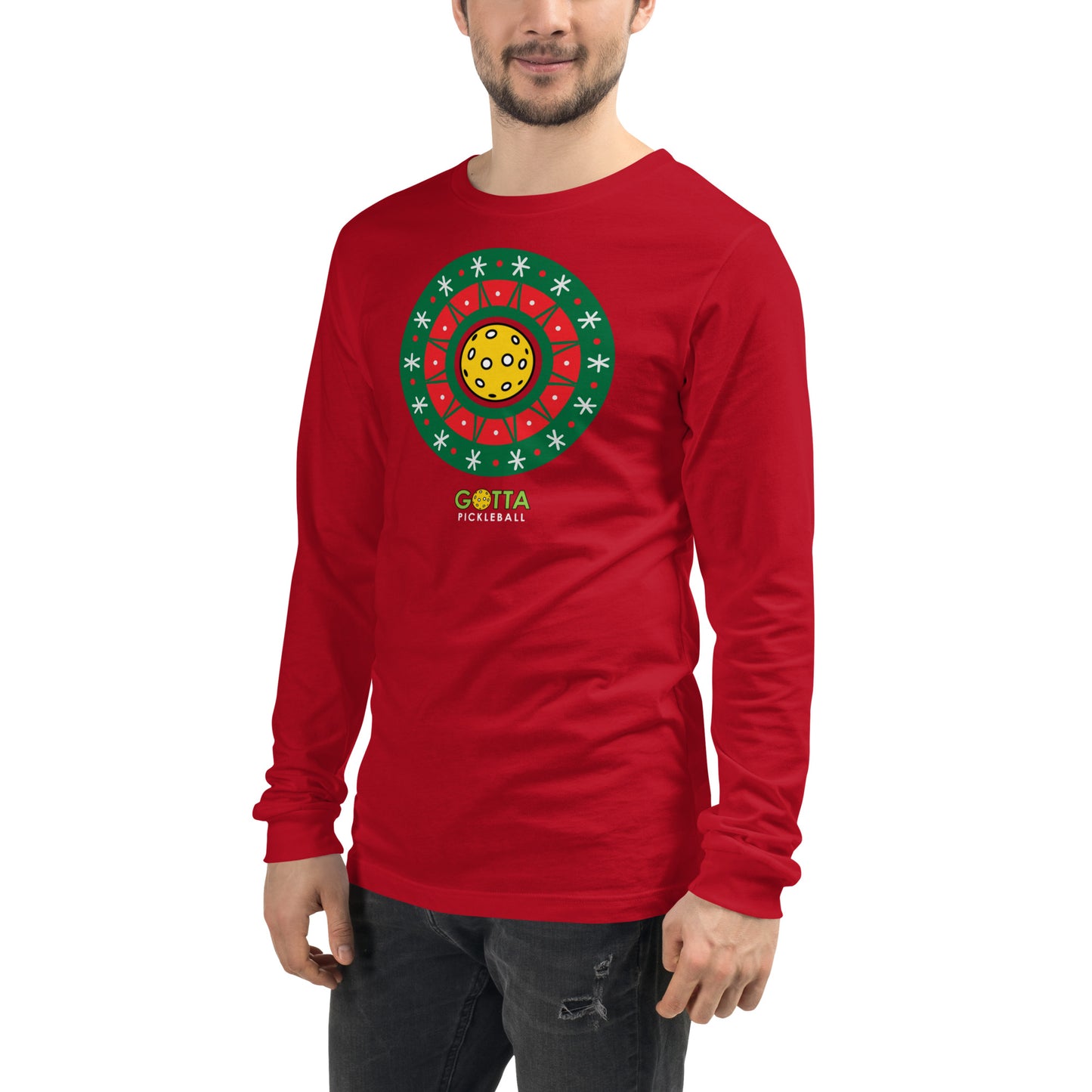 Unisex Long Sleeve Tee: PICKLEBALL CHRISTMAS WREATH (more colors)
