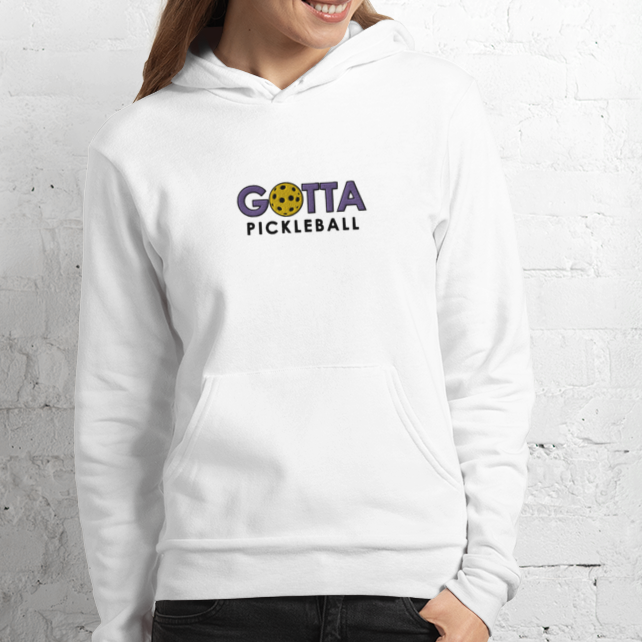 Unisex Hoodie Cotton/Fleece: Embroidered Purple Gotta Pickleball White