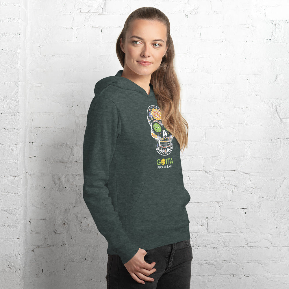 Unisex Hoodie Cotton/Fleece: Day of the Dead Skull with Pickleball Eyes (more colors)