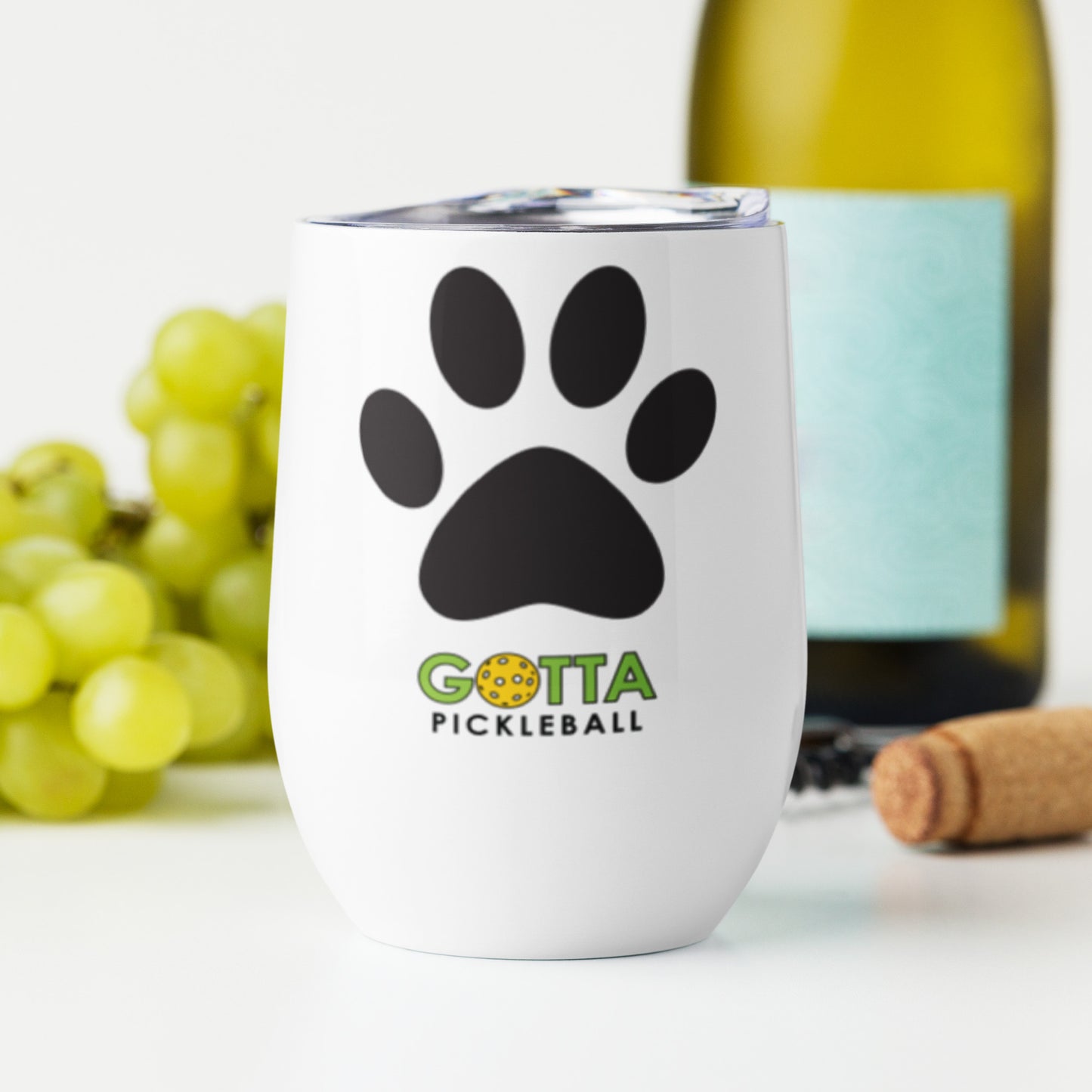 Wine tumbler: Paw Print and Pickleball