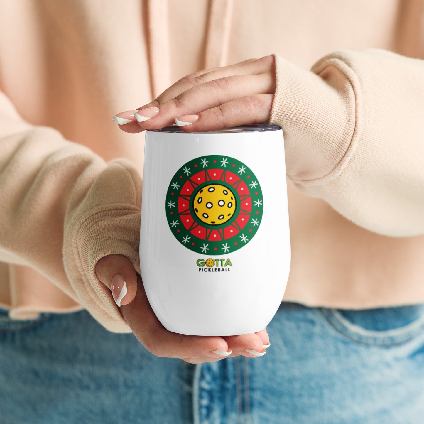 Wine tumbler: Pickleball Christmas Wreath