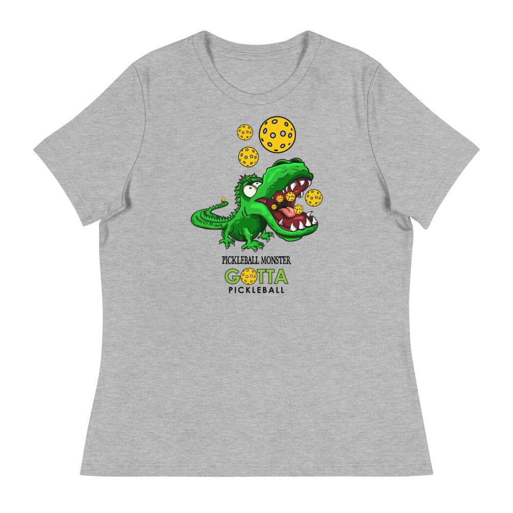 Women's T-Shirt RELAXED FIT: PICKLEBALL MONSTER GREEN ALLIGATOR (more colors)