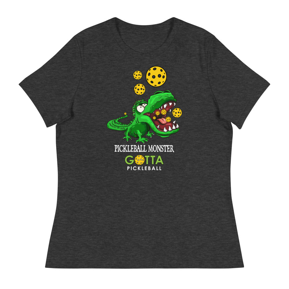 Women's T-Shirt RELAXED FIT: PICKLEBALL MONSTER GREEN ALLIGATOR (more colors)