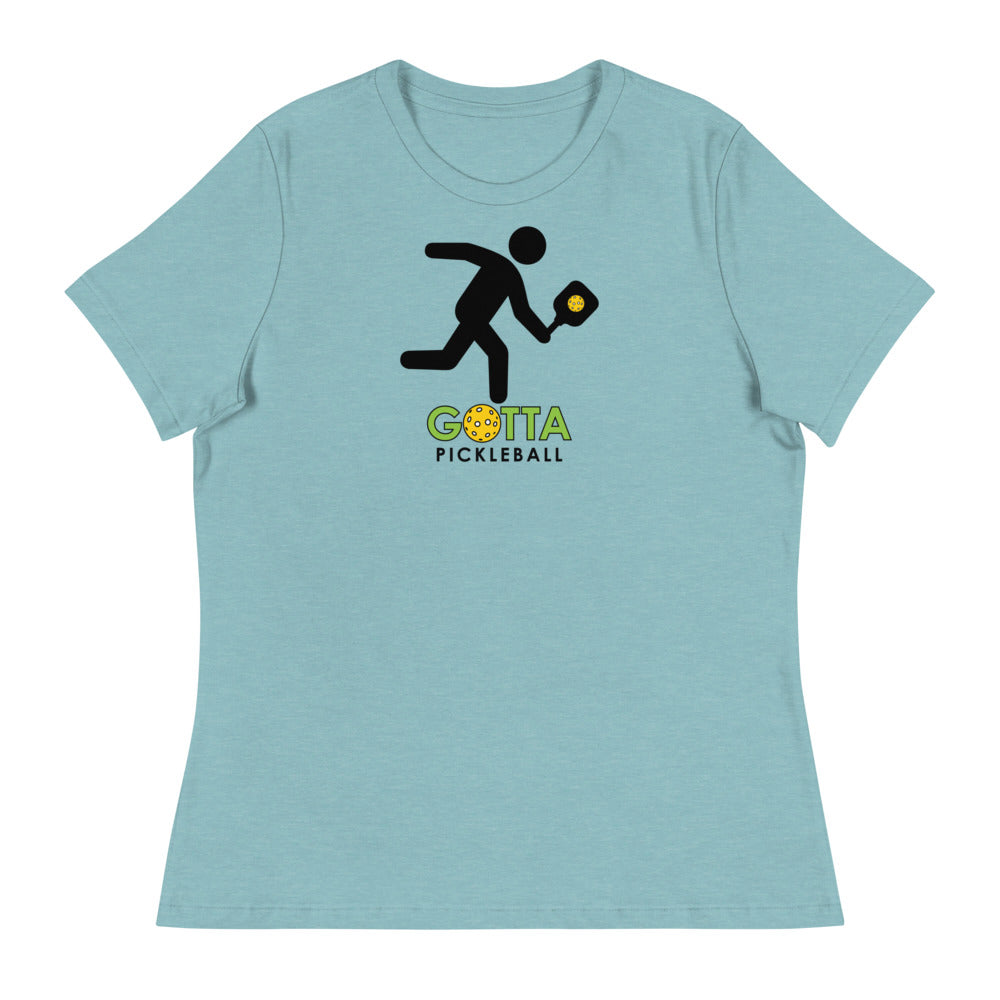 Women's T-Shirt Relaxed: Gotta Pickleball Player Mascot Ozzie Green Logo (More Colors)