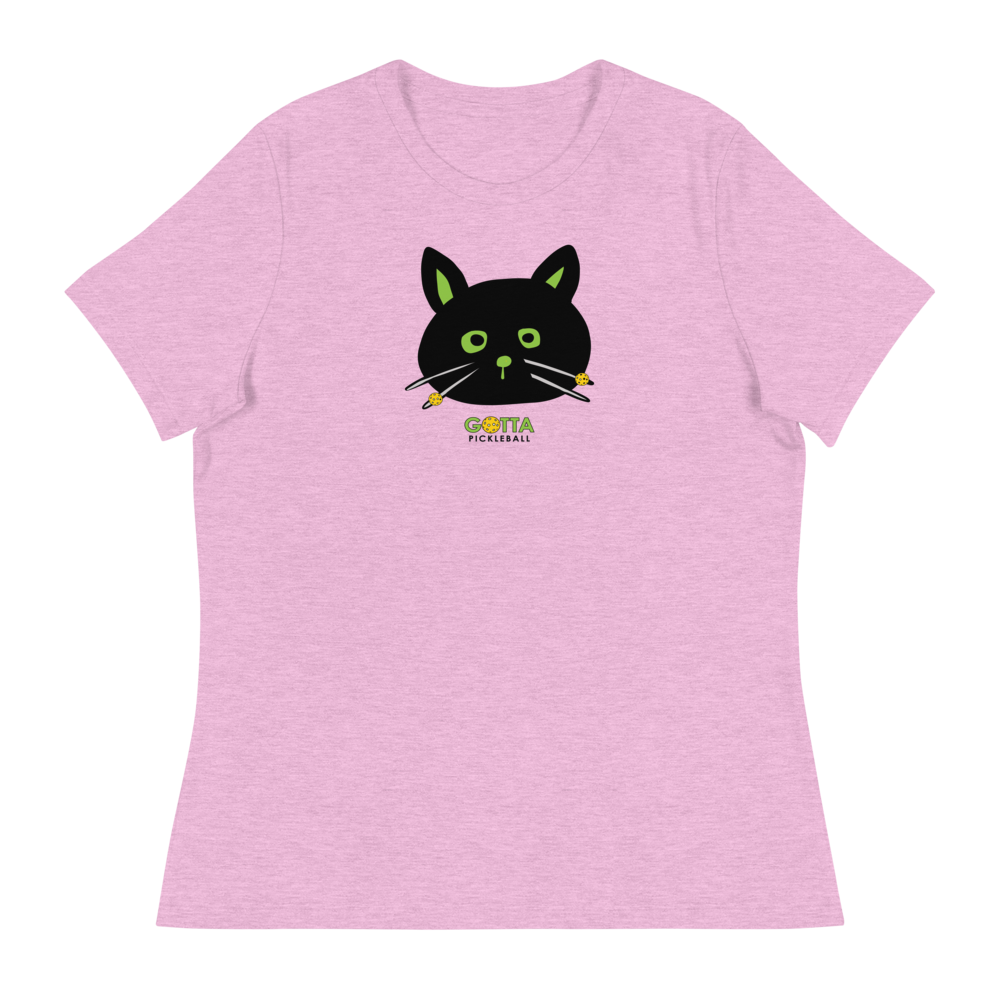 Women's T-Shirt Relaxed:Cat Black Pickleball Whiskers (more colors)