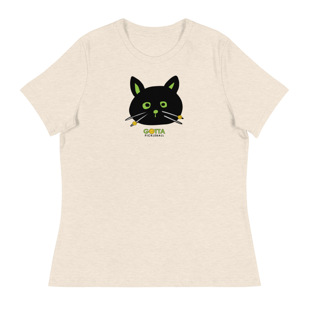 Women's T-Shirt Relaxed:Cat Black Pickleball Whiskers (more colors)