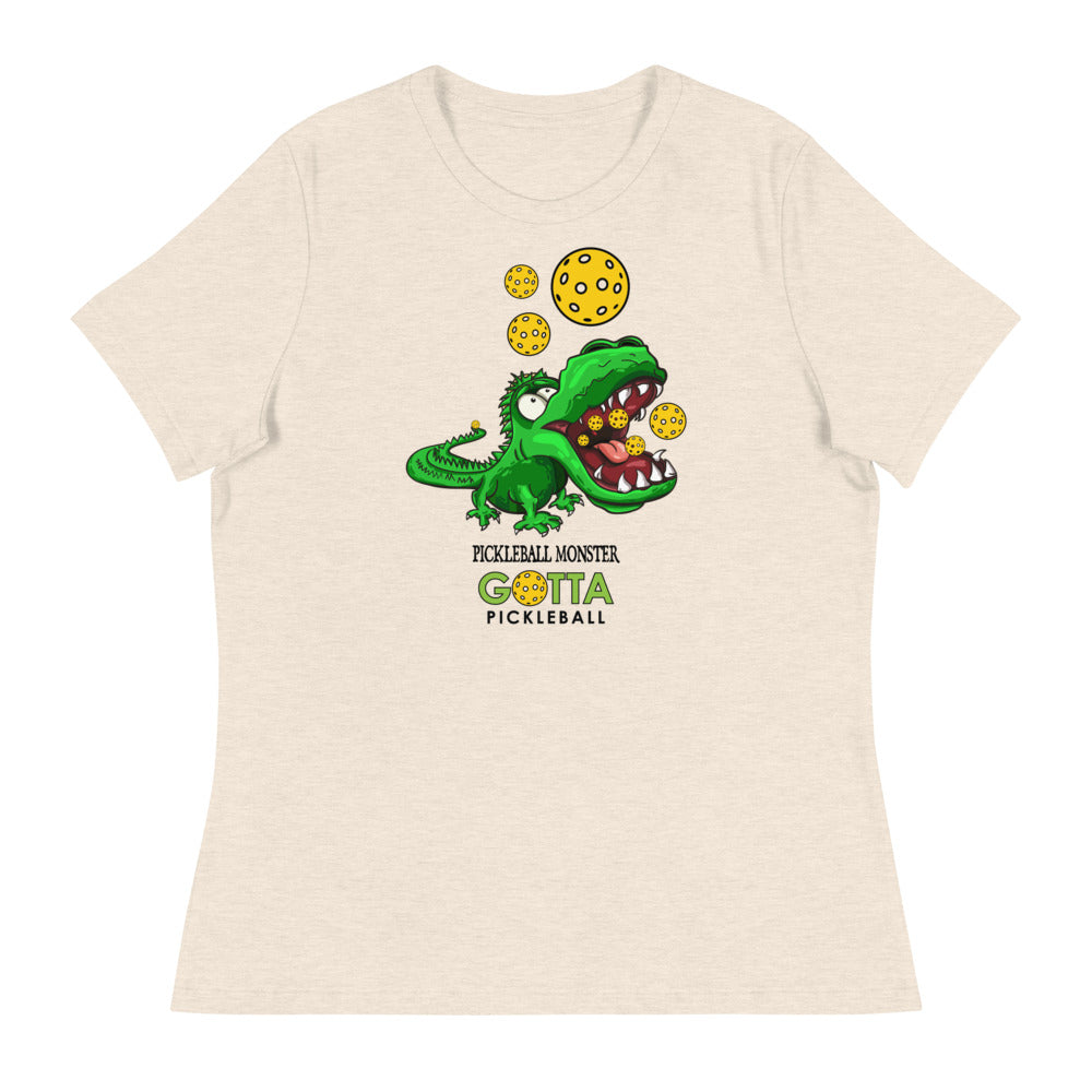 Women's T-Shirt RELAXED FIT: PICKLEBALL MONSTER GREEN ALLIGATOR (more colors)