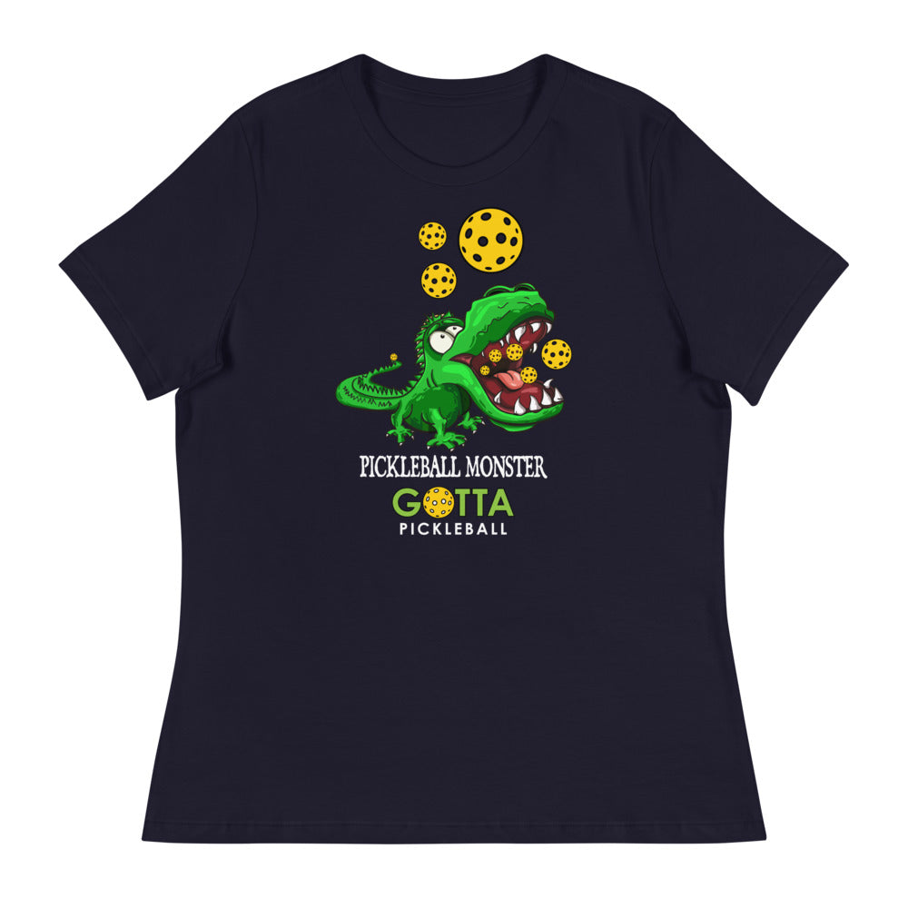 Women's T-Shirt RELAXED FIT: PICKLEBALL MONSTER GREEN ALLIGATOR (more colors)