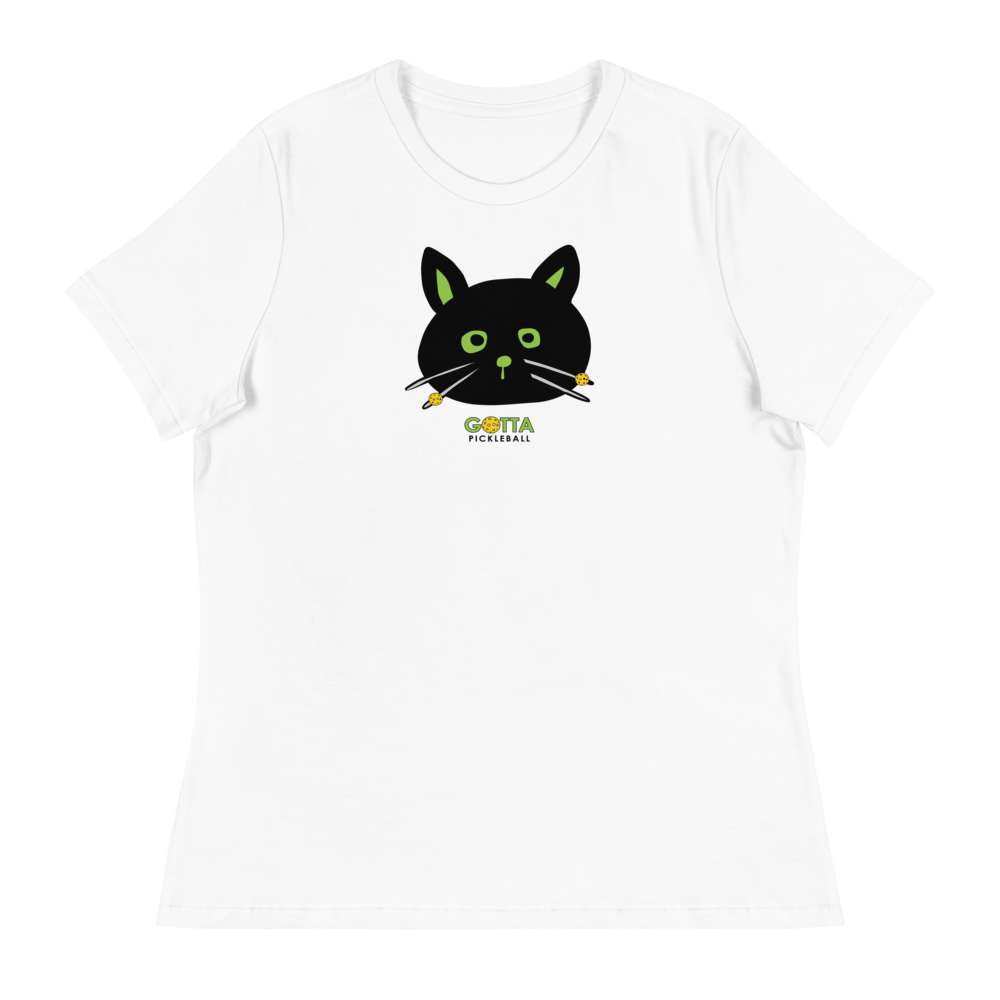 Women's T-Shirt Relaxed:Cat Black Pickleball Whiskers (more colors)