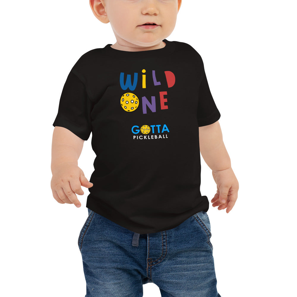 Baby T-Shirt Cotton: Wild One with Pickleball (black)