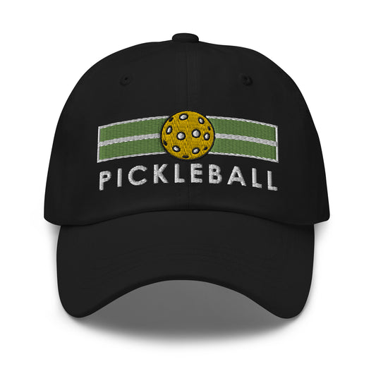 Cotton Twill Classic Cap: Embroidered Hat Pickleball on Green Court (more colors)