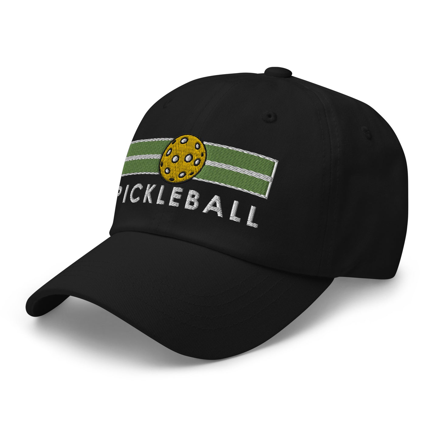 Cotton Twill Classic Cap: Embroidered Hat Pickleball on Green Court (more colors)