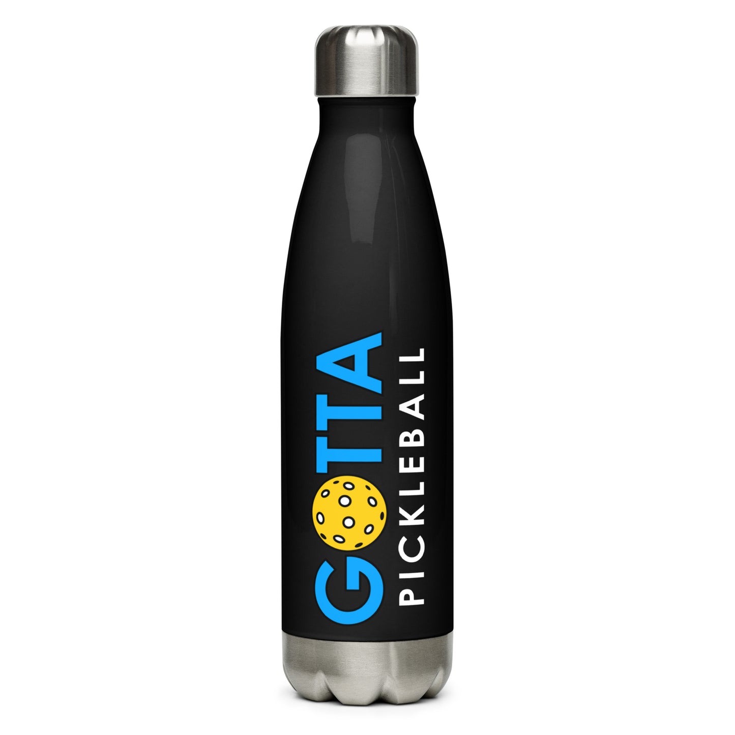 Stainless Steel Water Bottle: Gotta Pickleball Logo Blue on Black Bottle