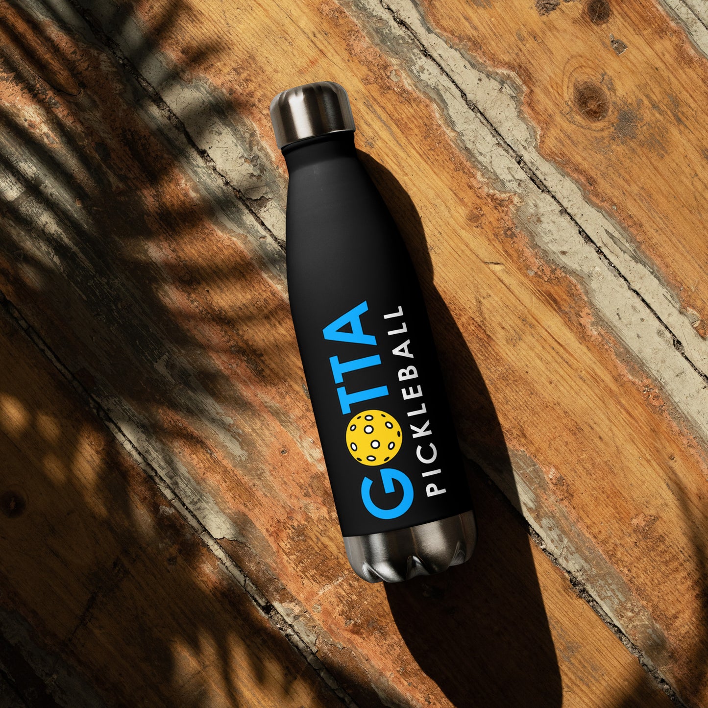 Stainless Steel Water Bottle: Gotta Pickleball Logo Blue on Black Bottle