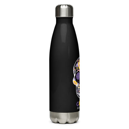 Stainless Steel Water Bottle: Day of the Dead Skull Pickleball Eyes Purple Black Bottle