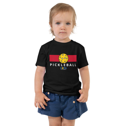 Toddler T-Shirt Cotton: Color Block Red with Pickleball (black)