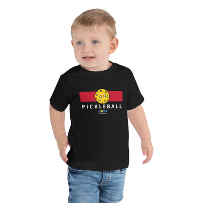 Toddler T-Shirt Cotton: Color Block Red with Pickleball (black)