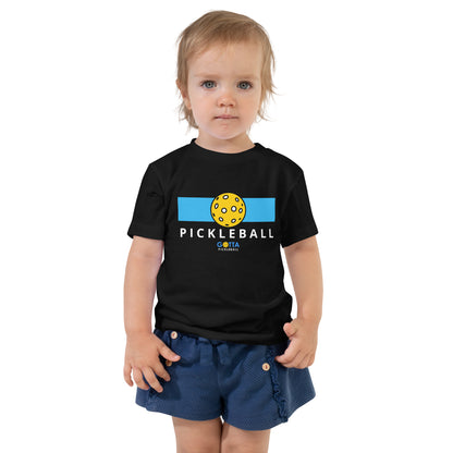 Toddler T-Shirt Cotton: Color Block Blue with Pickleball (black)