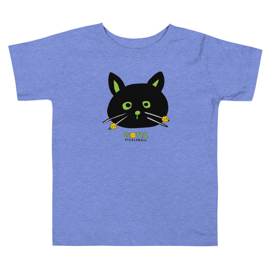 Toddler T-Shirt Cotton: Cat Black with Pickleball Whiskers (more colors)