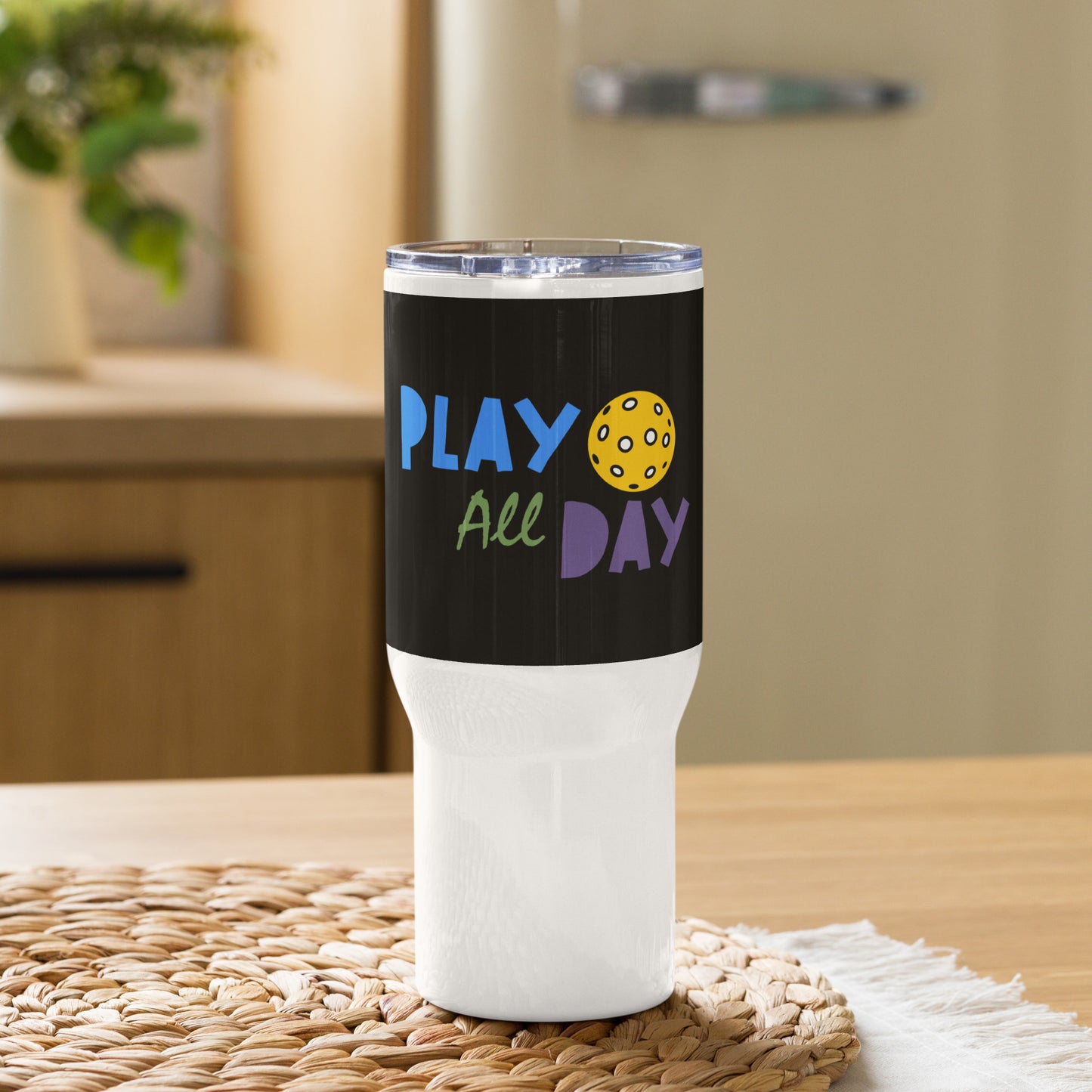 Travel mug with handle: Play All Day